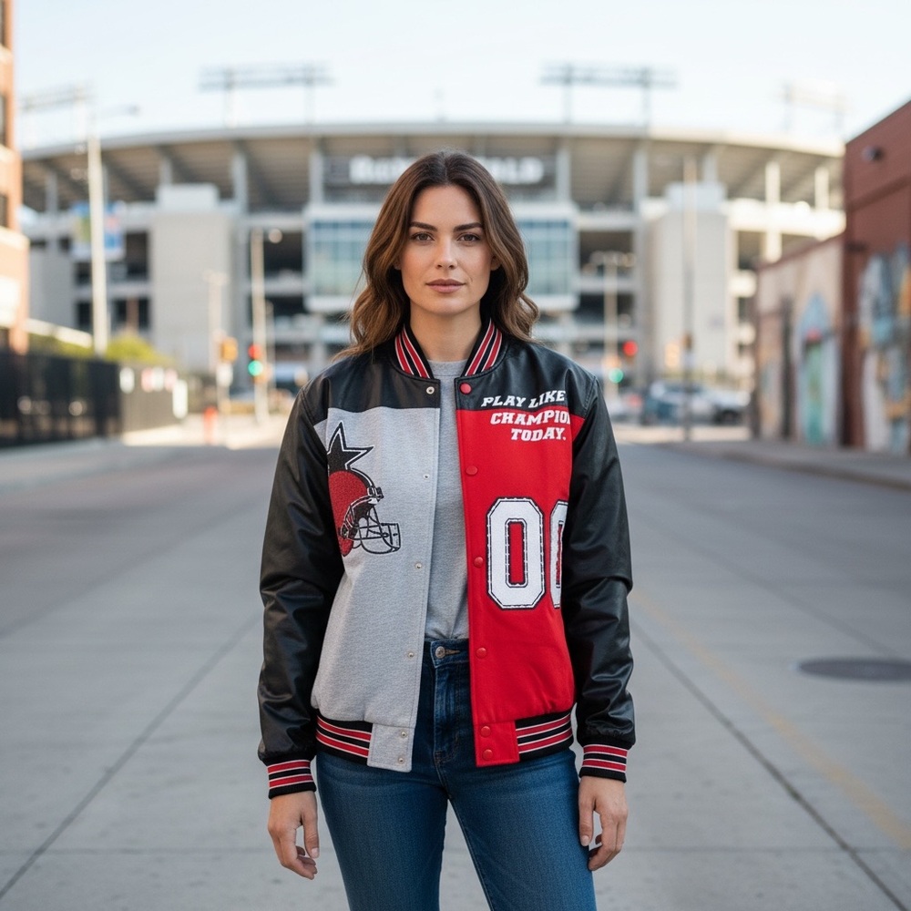 New blue b Black Red Sequin Football Helmet Play Like Champion Bomber Jacket